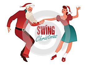 Christmas couple dancing swing, rock or lindy hop.