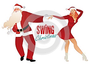 Christmas couple dancing swing, rock or lindy hop.