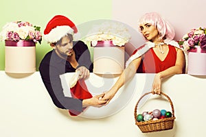 Christmas couple with flowers
