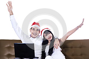 Christmas couple shopping online