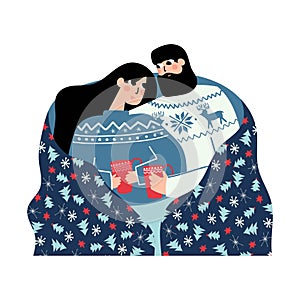 Christmas couple under holiday blanket