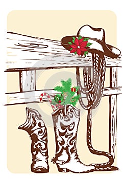 Christmas cowboy elements for holiday.