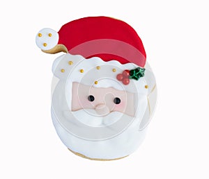 Christmas cracker with Santa\'s face on a white background