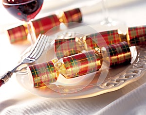 Christmas crackers on a dinnerplate