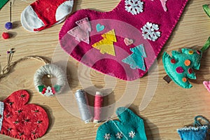Christmas crafting supplies, handmade felt christmas stocking and decor