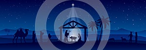 Christmas Nativity scene greeting card background. Vector EPS10.