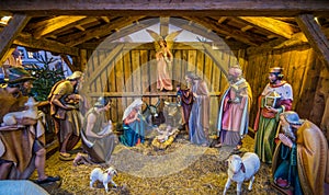 Christmas crib in Bolzano market. Trentino Alto Adige, Italy.