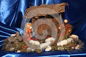 Christmas crib made by hand in carded wool