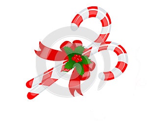 Christmas crossed red striped lollipops decorated with bow and mistletoe