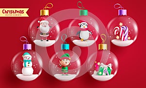 Christmas crystal ball vector set design. Christmas glass sphere, bauble