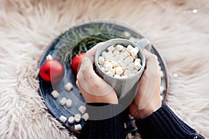 Christmas cup of cocoa with marshmallows.