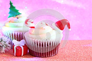 Christmas cupcake abstract ornament baking concept on defocused colorful background
