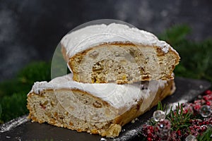 Christmas cupcake, stollen, with candied fruit and icing sugar