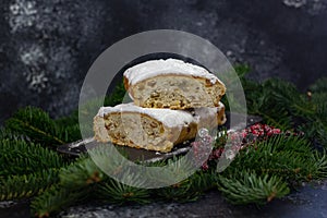 Christmas cupcake, stollen, with candied fruit and icing sugar