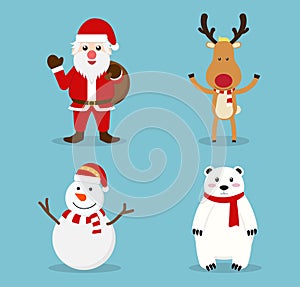 Christmas cute cartoon characters icon set