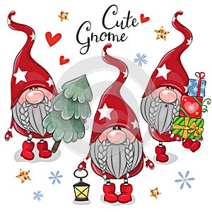 Christmas Cute Cartoon Gnomes on a white background photo