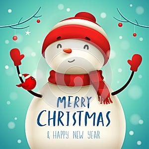 Christmas Cute Little Cheerful Snowman.