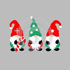 Christmas cute little Gnomes vector illustration. Winter elf gnomes red and green.