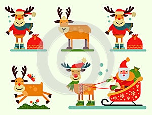 Christmas cute reindeer Santa Claus character vector New Year illustration of deer animal for sleigh