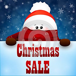 Christmas Cute Snowman with scarf and red santa claus hat . Christmas SALE.