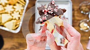 Christmas Cutout Cookies Dipped in Chocolate, Nut-Topped, Neatly Packaged