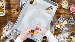 Christmas Cutout Cookies Dipped in Chocolate, Nut-Topped, Neatly Packaged