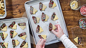 Christmas Cutout Cookies Dipped in Chocolate, Nut-Topped, Neatly Packaged