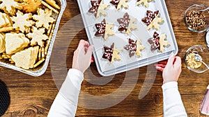 Christmas Cutout Cookies Dipped in Chocolate, Nut-Topped, Neatly Packaged