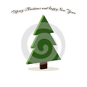 Christmas 3d tree, minimalistic simple vector Merry Christmas card wishing happy New Year also.