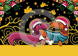 Christmas dachshund. Greeting card photo