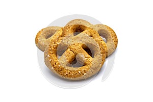 Christmas Danish style butter cookies biscuit placed in the white ruffled paper baking molds in the plastic packaging close-up iso