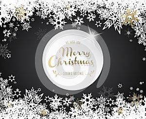 Christmas dark background with white and golden snowflakes.