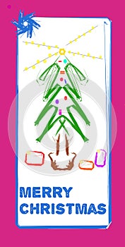 Christmas day decorative greeting card having x-mas tree and gifts