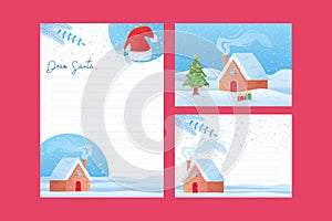 Christmas dear santa kids letter template wishlist blank and postcard template in cartoon style photo