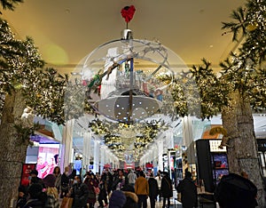 Christmas decor with Believe campaign theme at Macy`s flagship store at Herald Square in New York