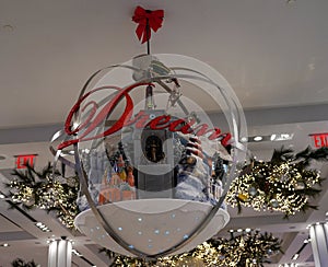 Christmas decor with Believe campaign theme at Macy`s flagship store at Herald Square in New York