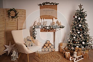 Christmas decor. Christmas tree decorations and holiday homes.