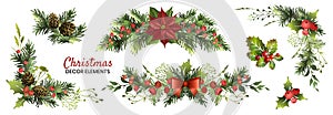 Christmas decor elements set for your design. Garland fective set