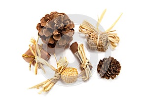 Christmas decor with pine cones, cinnamon and sweets