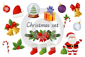Christmas decor and symbols 3d realistic set. Vector illustration
