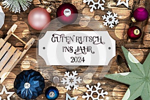 Christmas Decor, Wooden And Colorful With German Text Guten Rutsch Ins Jahr 2024