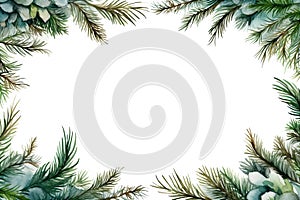 Christmas decor wreath made of Christmas tree branches and pine cones isolated on white background