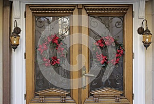 Christmas decorated doorstep