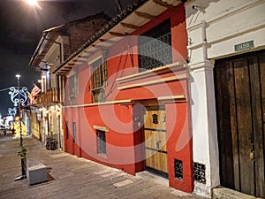 The Christmas decorated evening street in BogotÃÂ¡. Colombia photo