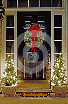 Christmas decorated front door