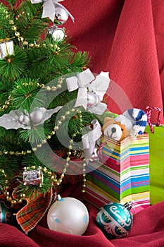 Christmas decorated fur-tree and packages