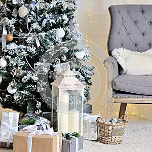 Christmas decorated room, photo studio interior