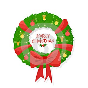 Christmas decorated wreath on a white background.