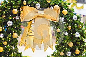 Christmas decoration accessories, golden bow, gritter balls