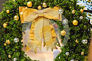 Christmas decoration accessories, golden bow, light bulb, gritter balls